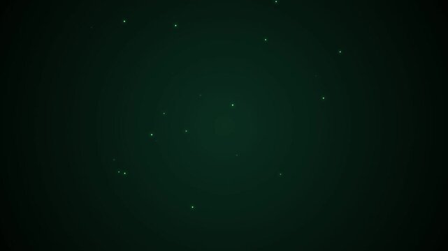 Watch tiny green dots sparkle across a dark background creating a magical atmosphere with subtle glowing particles moving gently in a continuous loop for digital projects