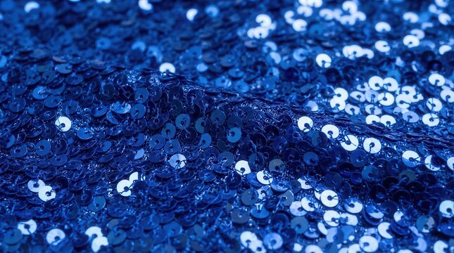 Close-up of sparkling blue sequin fabric texture
