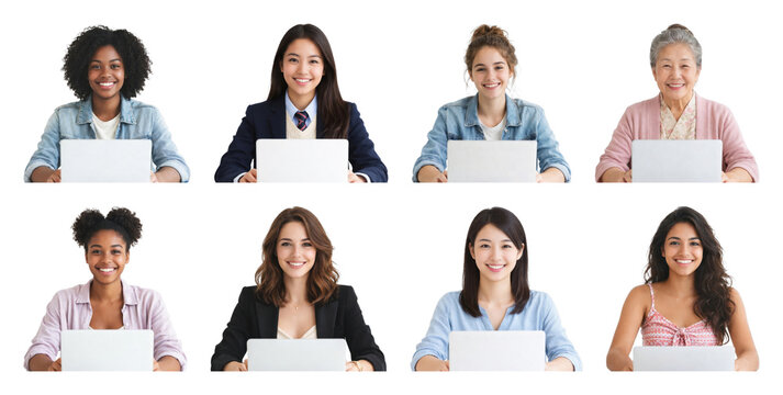 PNG Diverse women using laptops on transparent background