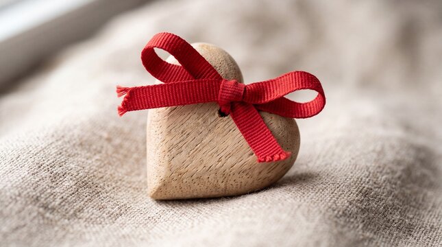 Wooden heart with red ribbon bow symbolizing love and support for World AIDS Day awareness campaign