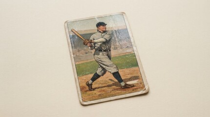 Fototapeta premium Vintage baseball trading card featuring a player swinging a bat