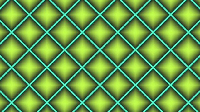 Abstract Geometric Pattern With Green Gradient Rhombuses and Cyan Grid Lines Motion Background