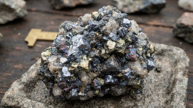 Raw galena and pyrite mineral cluster with metallic luster
