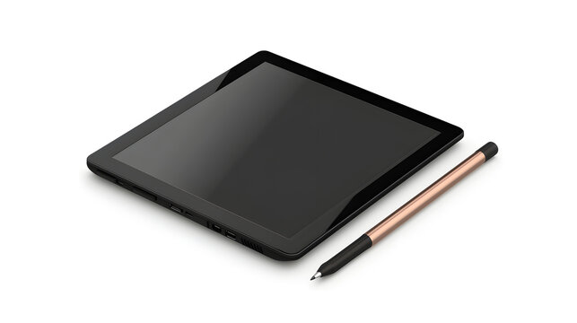 Black Tablet with Stylus Pen Isolated on White Background