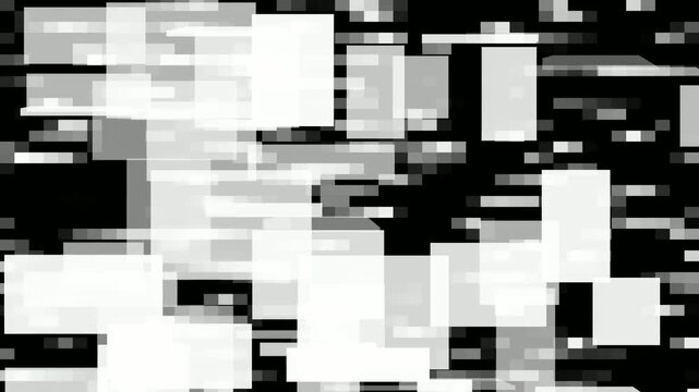 Abstract black and white digital glitch effect with flickering pixelated noise and data corruption
