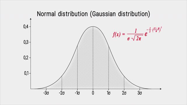 Animations of graphs and formulas for the normal distribution (or Gaussian distribution). Probability theory. Probability density function. Game theory. Mathematical expectation. Standard deviation.