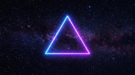 Fototapeta premium Neon blue and purple triangle glowing against a starry night sky