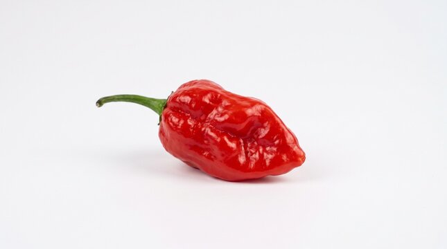 Single Red Ghost Pepper Chili on a White Background
