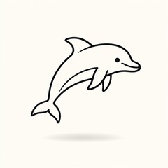 Fototapeta premium Minimal black line art dolphin floating above a soft shadow on an off white background