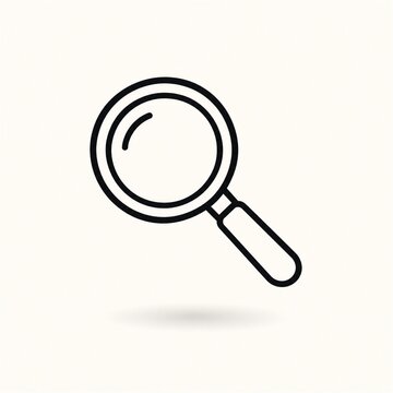 Minimal black line art magnifying glass floating above a soft shadow on an off white background