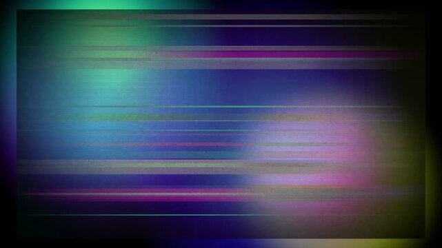 Abstract colorful glitch background with digital noise and horizontal scanning lines for technology concepts