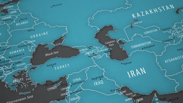Armenia on the political map of Asia with smooth camera movement