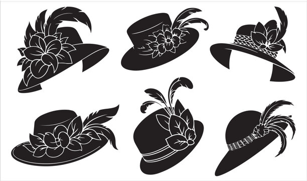 Decorative Retro Ladies Hats with Floral and Feather Embellishments
