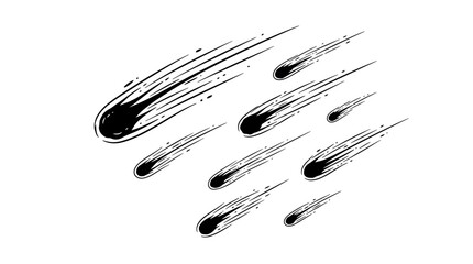 Falling comets with trails black silhouette on a white background © Creator Rima Akter