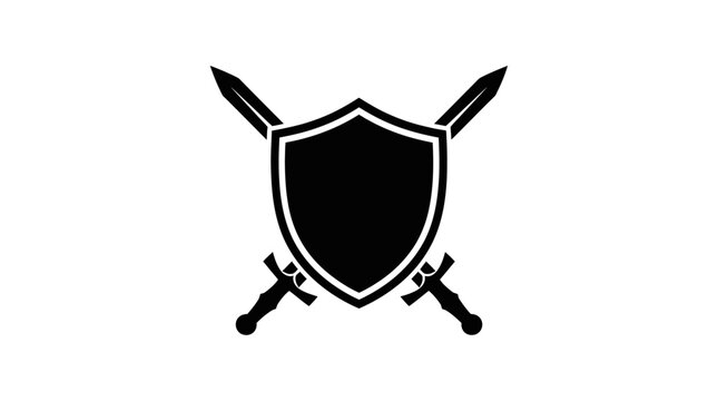 Shield and crossed swords silhouette on a white background