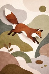 Fototapeta premium Fox leaping through abstract nature
