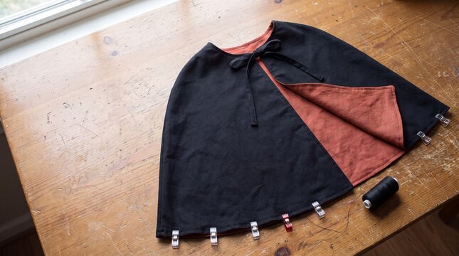 Reversible Halloween Cape Laid Out on a Costume Worktable