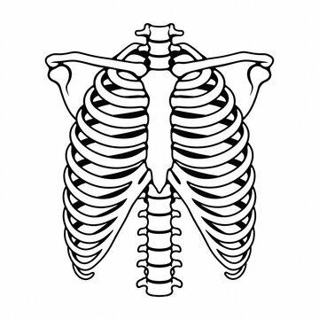 Human Rib Cage and Spine Anatomy Line Art Illustration