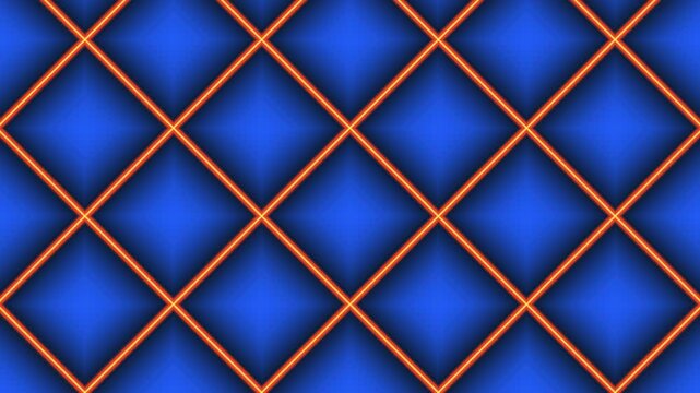 Blue Quilted Leather Texture With Glowing Neon Grid Lines, Seamless Motion Background