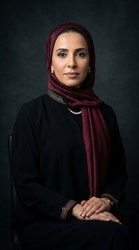 Arab Executive Woman Portrait Dark Background Abaya Hijab Authority Business