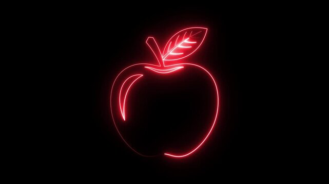 Glowing red apple neon outline animation for modern motion footage