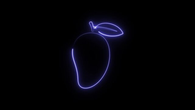 Glowing mango fruit neon line animation digital motion loop clip