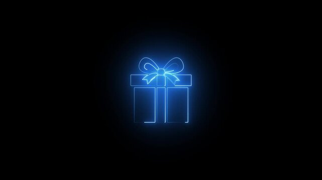 Glowing blue gift box icon animation for holiday motion footage