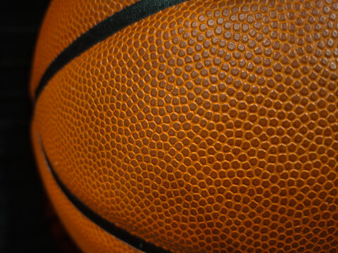 Close-up texture of a basketball in a sports store