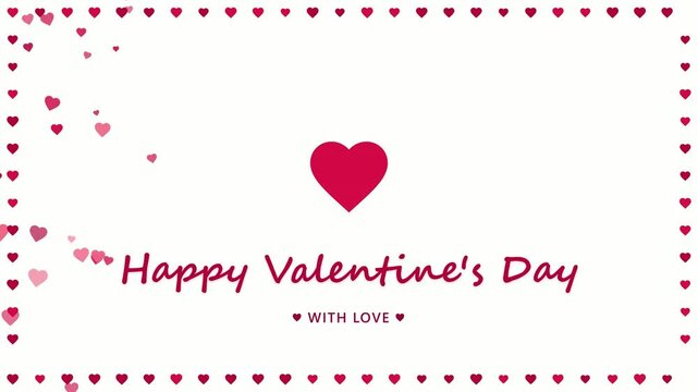 Animated Valentine's Day greeting with falling red hearts and elegant cursive text on white background