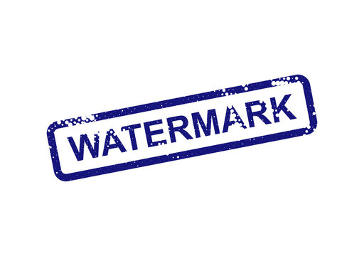 Blue rectangular watermark stamp with white text isolated on transparent background, illustration