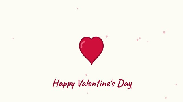 Animated Red Heart with Happy Valentine's Day Text Appearing on a Minimalist Light Background