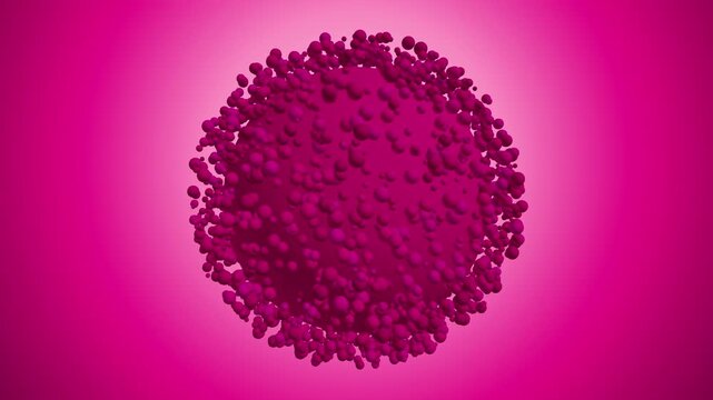 3D Animation of a Magenta Virus Particle Rotating on a Glowing Pink Background