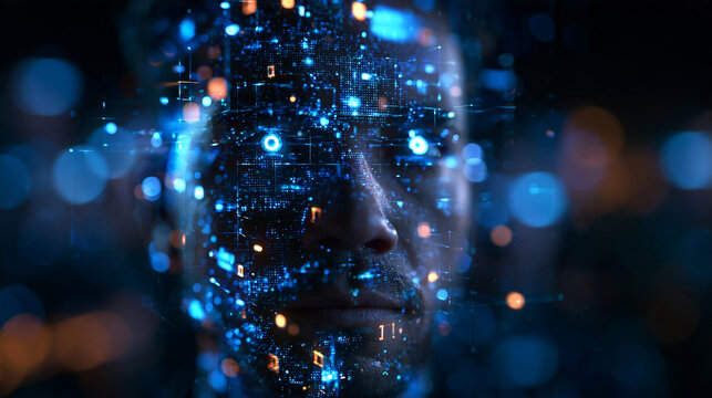 Futuristic Artificial Intelligence Face with Digital Circuitry and Lights