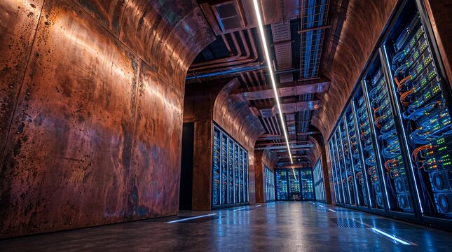 Modern Server Room in Underground Data Center Bunker