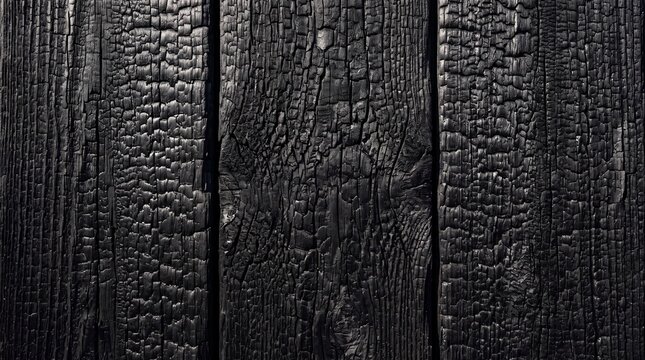 Charred Wood Texture Background with Burnt Black Planks