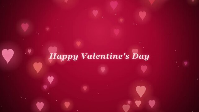 Animated Red Background with Floating Hearts and Happy Valentine's Day Greeting Text