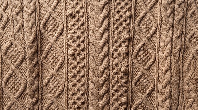 Beige Cable Knit Wool Sweater Fabric Texture Background