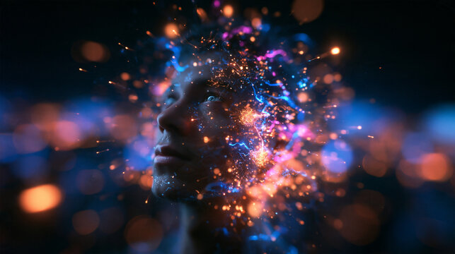Human Head and Digital AI Neural Network Concept