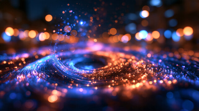 Glowing Fiber Optics and Swirling Data Stream Abstract