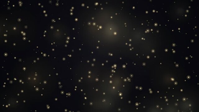 Abstract golden sparkling particles floating in dark space for luxury background and cinematic effects