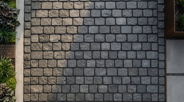 Overhead View Of Charcoal Stone Cobblestone Pavement Path