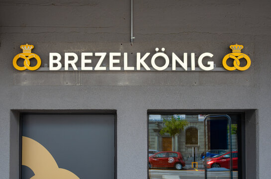 Rapperswil, Switzerland - June 16, 2026: Brezelkonig is a well-known Swiss bakery chain and take-away brand that specializes in freshly baked pretzel products.