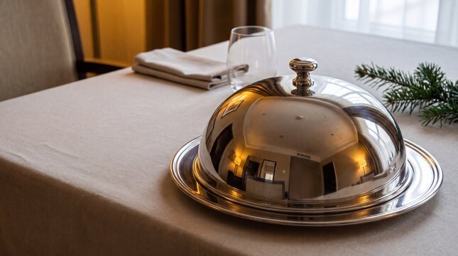 Serving Cloche Ready on a Quiet Hotel Dining Table