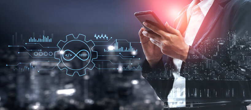 Businessman Using Smartphone for Digital Communication and Data Analysis with Futuristic City Background and Technology Interface Elements. Entropy.