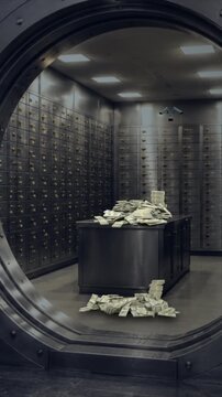 Money piling up in bank vault