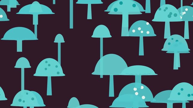 Fond anim&eacute; de champignons des bois cyan avec mouvement horizontal
