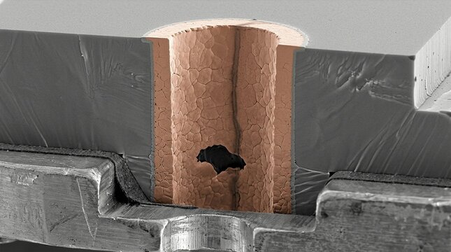 Copper Microstructure Cross Section with Internal Porosity Defect
