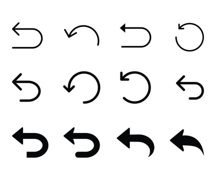 Collection of various curved arrow and undo redo icons in black with undo icon curved arrows navigation arrows interface elements graphic design