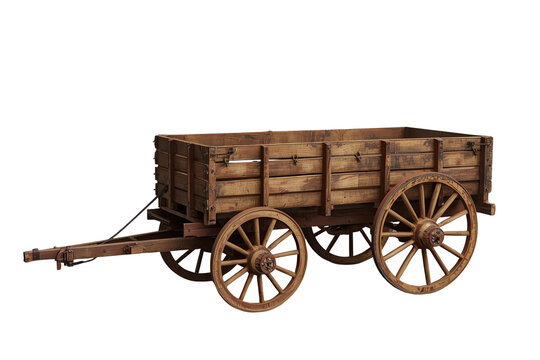 Rustic wooden farm wagon with high plank sides shown as a transparent cutout