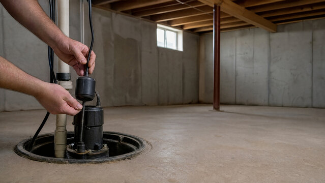 Hands testing a basement sump pump float